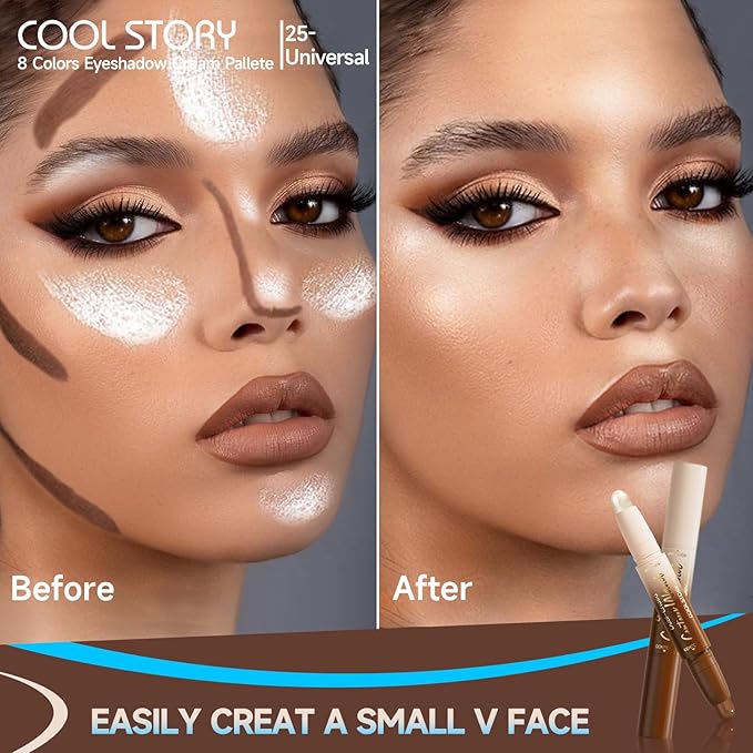 2-in-1 Contour & Highlight Stick Cream Waterproof Contour Stick,Buildable Formula for Natural Definition and Sculpting,Flawless Cheeks/Jawlines/Nose Contours, creat your better face (Universal)