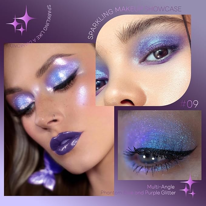 HOSAILY Chameleon Purple Blue Glitter Eyeshadow Makeup, Holographic Color Shifting Shimmer Multichrome Eye Highlighter Palette Iridescent Sparkling Inner Corner Brightener, sombras para ojos 09
