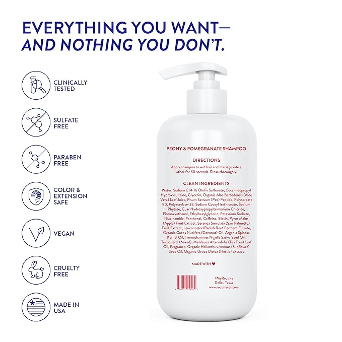 Routine Wellness Anti-Thinning Volumizing Shampoo for Thinning Hair & Hair Loss - Grow Your Confidence with Biotin & DHT Blockers - 14 oz - Peony & Pomegranate