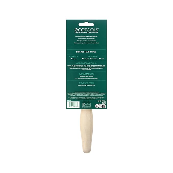 EcoTools Dual Bristle Hair Brush, Faux Boar & Nylon Bristle Brush for Detangling Smoothing & Shine, For All Hair Types, Daily Styling Brush, Bamboo Handle, Vegan & Cruelty-Free, 1 Count