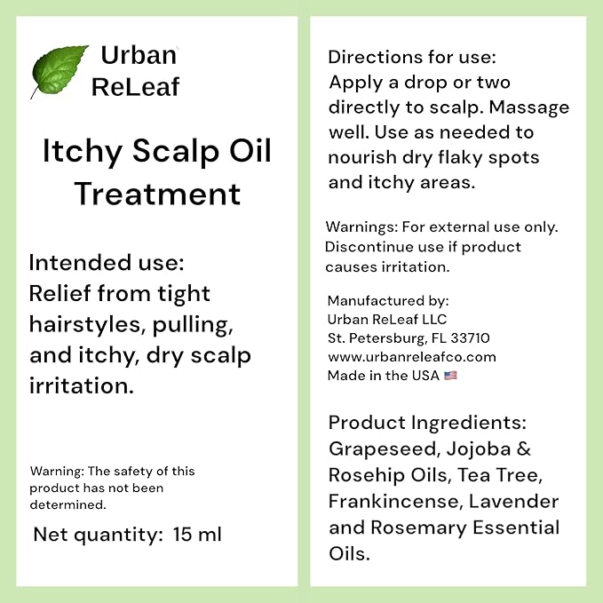 Urban ReLeaf Itchy Scalp Oil Treatment ! Braids, Wigs, Weaves, Tight Hairstyles & Itchy Skin Relief, Shaved Bald Head, Quickly Soothe Irritation, Natural Herbal Remedy, Made Fresh in USA!