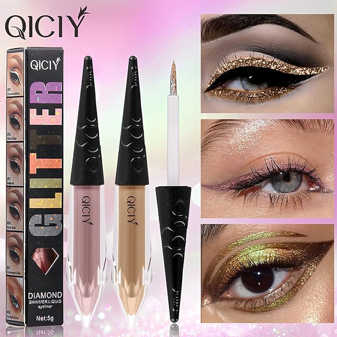 ADMD 6 Colors Liquid Glitter Eyeliner Set, Waterproof Shimmer Eyeshadow,Eyeliners Long Lasting Smudge Proof Makeup Kit