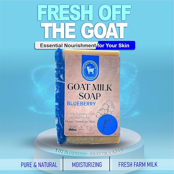 Honey Sweetie Acres Blueberry Goat Milk Soap - Handmade 5 oz Bar, Made with Natural Ingredients, Moisturizing & Gentle, Made in the USA