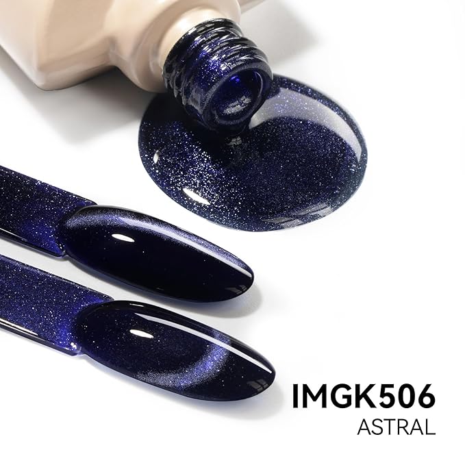 MAYCHAO 15ML Astral Cat Eye Gel Nail Polish 1Pc Deep Blue Glitter Cat Eye Gel Polish Soak off Holographic Magnetic Nail Polish for Nail Art Manicure Salon DIY at Home, 0.5 OZ