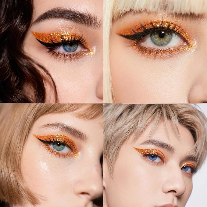 LAIKME Glitter Eyeliner Liquid, Orange Shimmer Eyeliner, Long-Wearing & Smudge-Proof, Waterproof, Ultra-Fine Tip & Smooth Application, Sparkle Glitter Eye Liner, Vibrant Eye Makeup for Festival Party