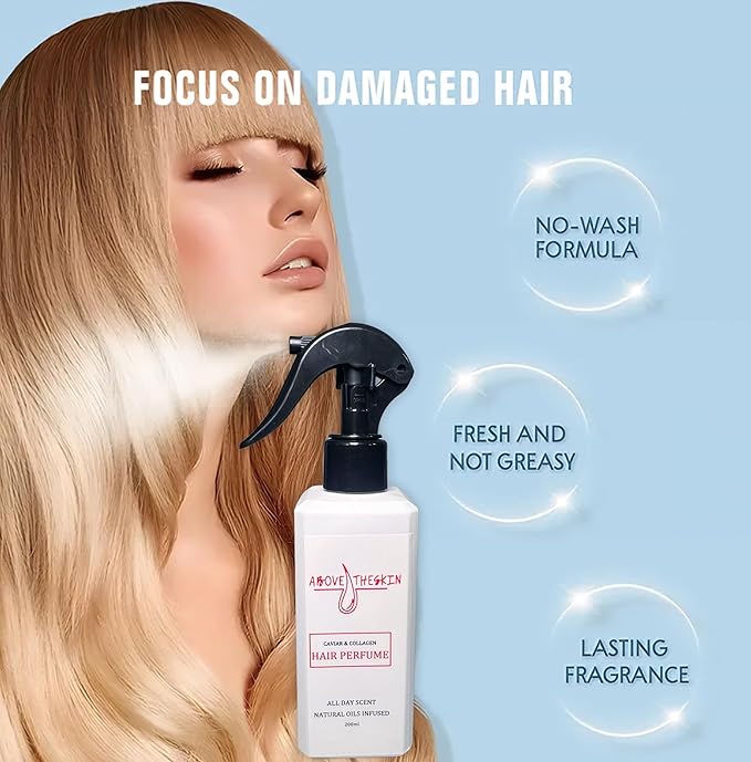 Hair Perfume rich with Caviar and Collagen, Natural Oils infused, Alcohol-Free, Orange, Bergamot,Vanilla Fresh Floral Scent last up to 72H, made in UK by Haircare Professionals.
