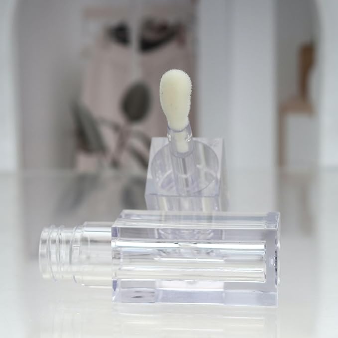 COSIDEA 24pcs PETG 5ml Empty square Transparent lipgloss tubes bulk wholesale with big wand lipgloss containers large doe foot tube for coconut oil bottle
