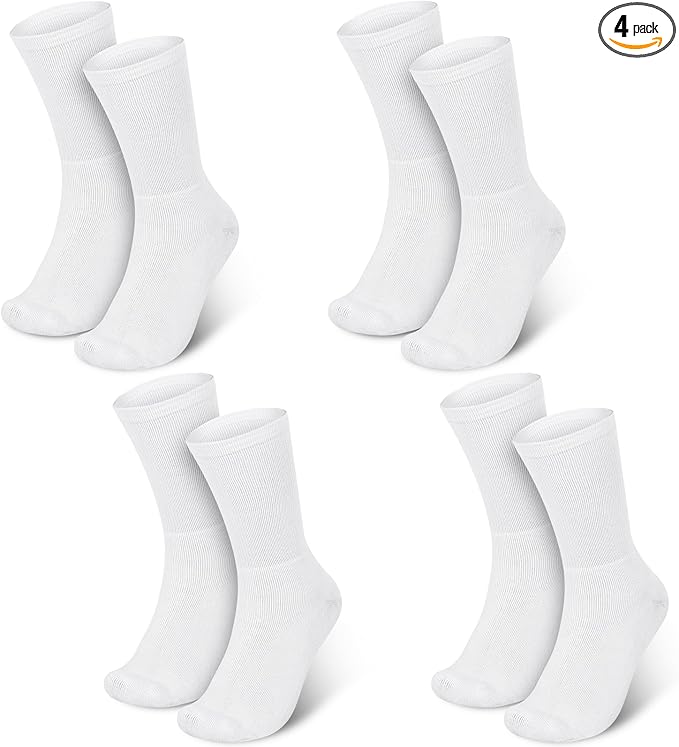 4 Pairs Cotton Soft Eczema Socks Hydrating Moisturizing Therapy Cotton Socks Eczema Relief for Adult Wet Wrap Non Itch Soft Feet Treatment (White,M)