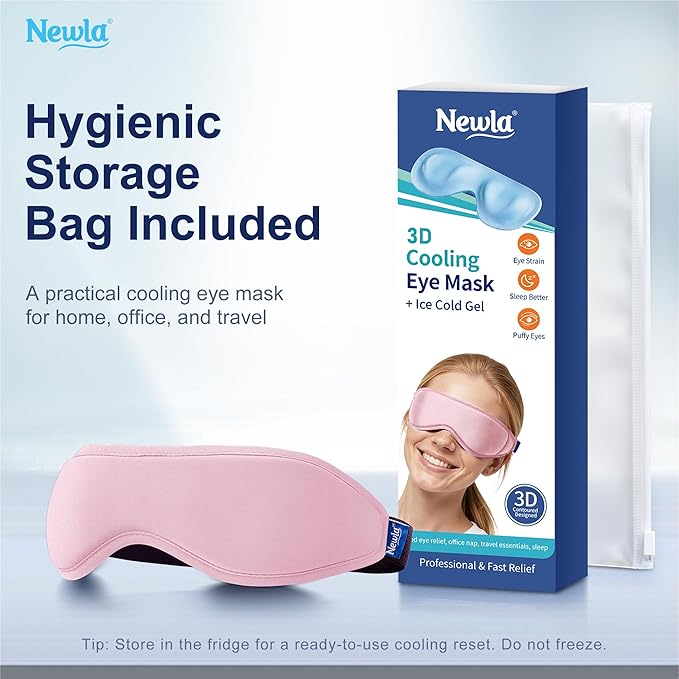 Contoured Cooling Gel Eye Mask: Snug Fit Cold Compress for Puffiness Migraines Dark Circles Sinus Eye Strain - Fits All Head Sizes - Daily Relaxation Beauty Care Travel (Pink)