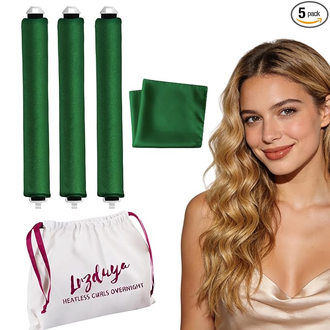 Heatless Curls Overnight Rods Heatless Hair Curler Hair Curlers To Sleep In Heatless Curls Blowout Rods Heatless Curling Rods With Luxury Cloth Bag Scarf For All Hair Types (Emerald Green, 3Rods)