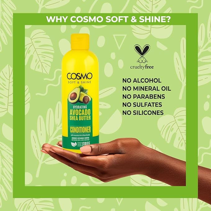 Cosmo Soft & Shine Hydrating Avocado & Shea Butter Hair Conditioner – 16.2 fl.oz, 480ml | Cleanse, Detangle & Soften | Paraben-Free, Sulfate-Free, Silicone-Free | Daily Hair Care