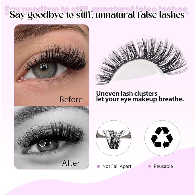 WENDY LASHES Clusters Kit 60D+80D+80D+100D+100D+200D 1680Pcs Wispy Eyelash Clusters 10-18mm Natural DIY Lash Extension Kit D Curl for Beginners
