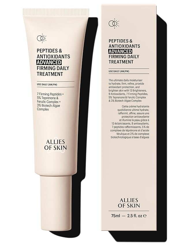 Allies of Skin Peptides & Antioxidants Advanced Firming Daily Treatment with 13 Brighteners, 9 Antioxidants, 7 Firming Peptides, 5% Teprenone & Ferulic Complex and 3% Biotech Algae Complex 75ml/2.5oz