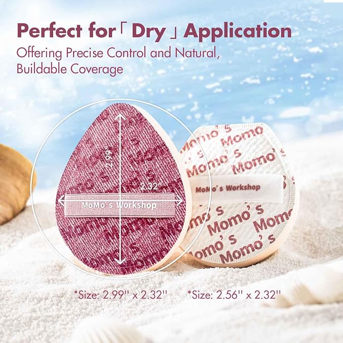 Momo's Workshop Pink Denim Makeup Sponges,Super Soft Blenders Sponge for Liquid Foundation Sponge,Large&Soft Yet Bouncy Rubycell,Egg&Flat Edge shape for Dry/Combination Skin,2pcs &Storage Case