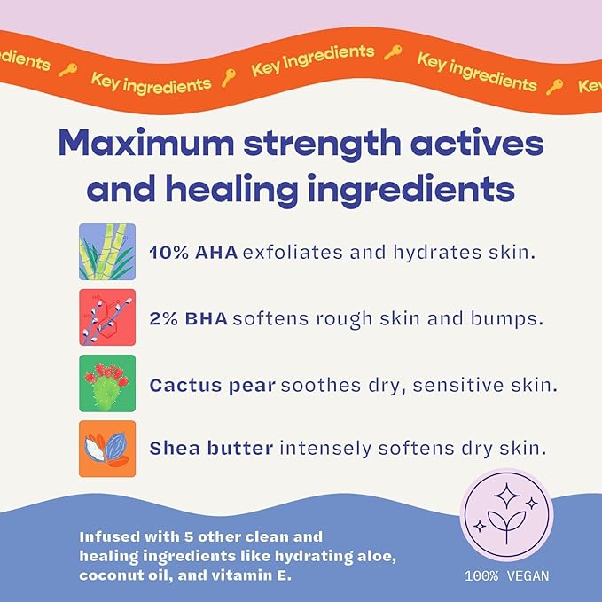 The Slip'stick 10% Glycolic Acid Exfoliating Body Stick for Strawberry Legs, Bumps on Arms and Dry Rough Skin. KP Treatment with 10% AHA, 2% BHA | Large 3 oz
