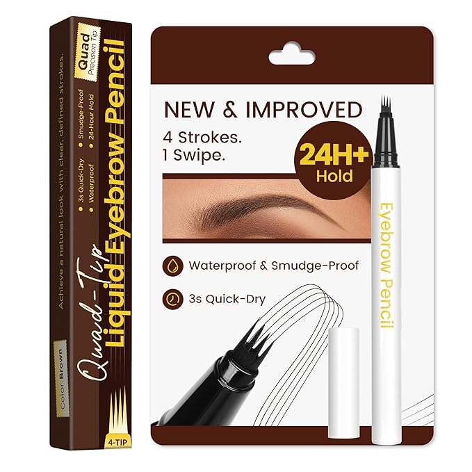Eyebrow Pen, Waterproof Microblading Eyebrow Pencil, 4 Tip Precise Eye Brow Makeup Pen for Women to Effortlessly Create Hair Like Natural Brows, Non Dry Out and Last All Day MB01