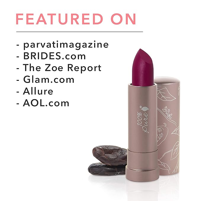 100% PURE Cocoa Butter Matte Lipstick Full Stay All Day Coverage, Lasting Moisturizing & Softening Natural Lip Color for All Skin Tones, Vegan Fruit Pigmented Hyacinthus (Deep Berry Purple) - 0.15 oz