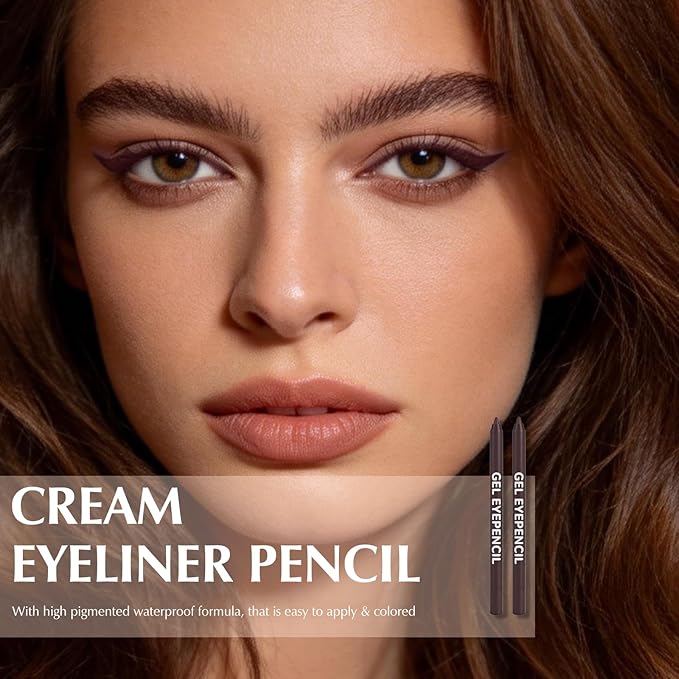 2 PCS Plum Brown Eyeliner Pencil Set, Cream Gel Waterline Eyeliner Smudge-Proof, Multi-Use Creamy Matte Eyeshadow High Pigmented Long-Lasting Eye Liner Pencils for Older Women with Sharpener