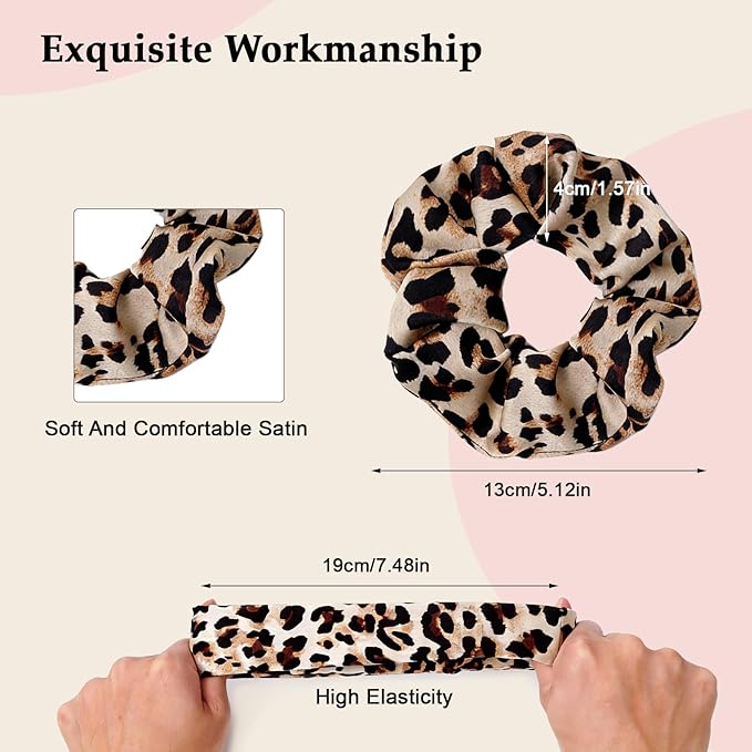 Satin Scrunchies for Women – 8PCS Leopard Silk Hair Ties – No Crease, Frizz-Free, Bold & Fashionable Hair Bands for Thick & Thin Hair, Trendy Hair Accessories Gifts