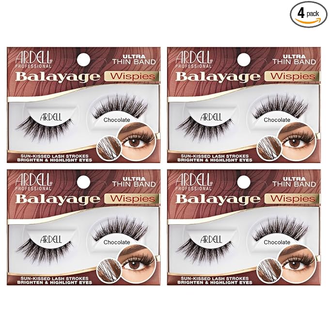 Ardell Balayage Wispies False Eyelashes - Chocolate, Ultra Thin Band for Natural, Wispy Volume, Long-Lasting, Comfortable Wear Lashes, 4-Pack