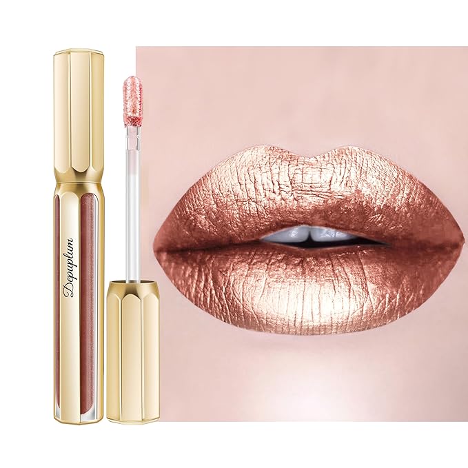 Depuplum Nude Lipsticks for Women Metallic Lipstick Long Lasting Shimmer Lip Gloss Metal Shine Glitter Waterproof Lipsticks Full Coverage Lip Color for Mother's Day,DP117 Coconut