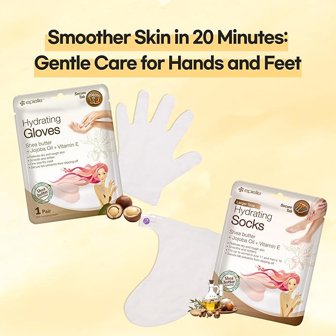 Epielle Hydrating Hand & Foot Masks (Glove & Socks 12pk) for Dry Hand, Dry & Cracked Heel