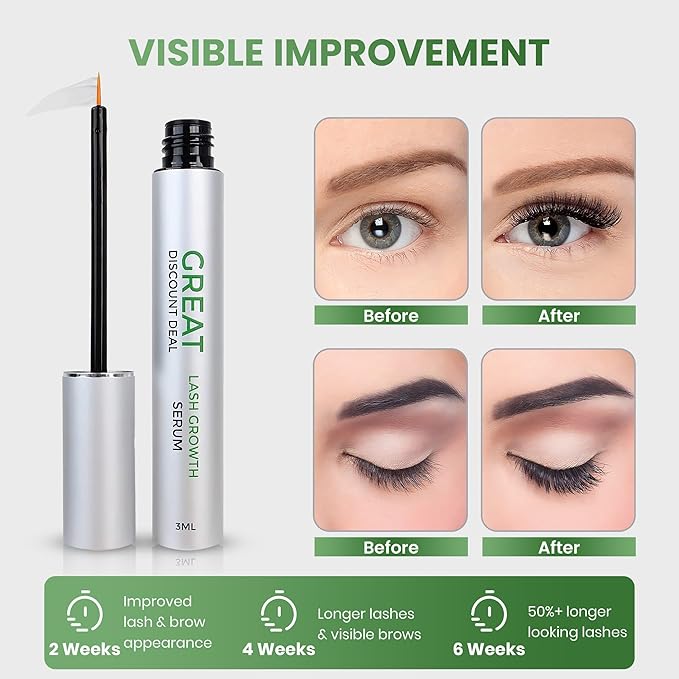 great discount deal Lash Growth Serum for Eyelashes and Brows Biotin, Peptides Ginseng and Hyaluronate Natural Eyelash Enhancer for Fuller, Longer Lashes Vegan 3ml