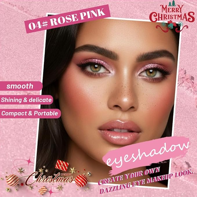 Pressed Single Eyeshadow Makeup, Sparkle Highly Pigmented Monochrome Eye Shadow Palette, Waterproof Neutral Powder, sombras para ojos, Lightweight Blendable, #04 Rose Gold+#06 Champagne Gold