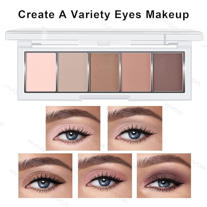 KYDA 5 Colors Netural Nude Eyeshadow Palette with Brush, Matte Brown Eyeshadow, All Matte Eyes Palette, High Pigment Eye Makeup Gift for Women, Korean Eyes Makeup, BROWN
