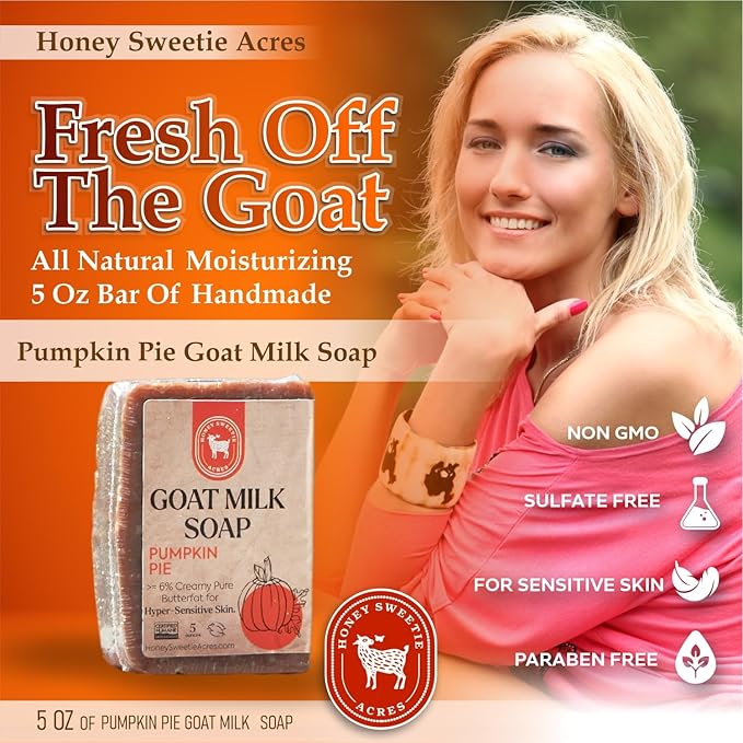 Honey Sweetie Acres Pumpkin Pie Goat Milk Soap - Handmade 5 oz Bar, Made with Natural Ingredients, Moisturizing & Gentle, Made in the USA