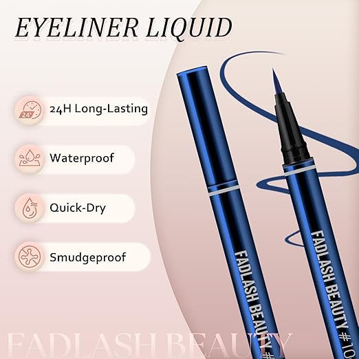 Eyeliner Liquid Eyeliner with Fine Brush for Smooth Application, Waterproof & Smudge-Proof Eye Liner, Long-Lasting Makeup, Highly Pigmented Blue Eyeliner Pencil, Cruelty-Free & Vegan, 0.6ml