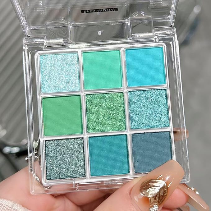 URQT Green Emerald Bloom Eyeshadow Palette – 9 Vibrant Green & Teal Shades Eye Shadow for Mature Skin, High Pigmented Matte & Shimmer Finishes, Long-Lasting Nature Inspired Eye Makeup Palette
