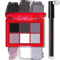 BOBISUKA Eyeshadow + Lipstick Makeup Kit, 6 Colors Dark Black White Silver Gray Shimmer Matte Metallic Smokey Eye Shadow Pallet with Black Matte Liquid Lipstick Makeup Set for Halloween