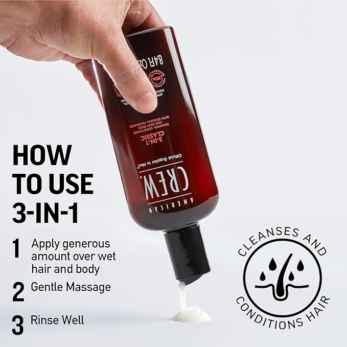 American Crew Shampoo, Conditioner & Body Wash for Men, 3-in-1, 8.4 Fl Oz