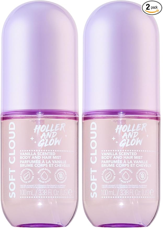 Holler And Glow Mood Boosting Soft Cloud Body & Hair Mist, Body Spray, Teen Girls Spritz, Long Lasting, Vanilla, Sweet Scented, Water Based Fragrance For Tweens, Clean & Gentle Formula, 3.38 Fl Oz