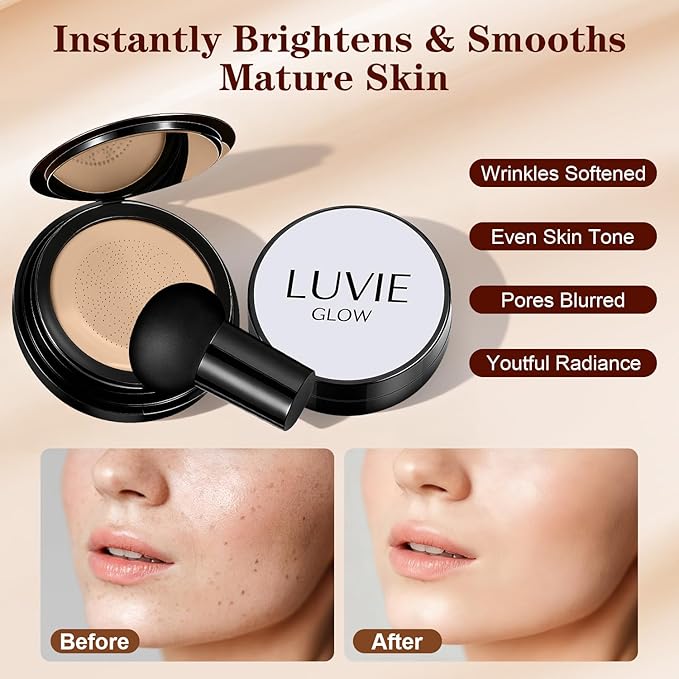 Ideal for Light/Medium Complexions-Hush Makeup Foundation, Mushroom Head Air Cushion CC Cream - BB Cream Foundation for Older Women (Natural color)