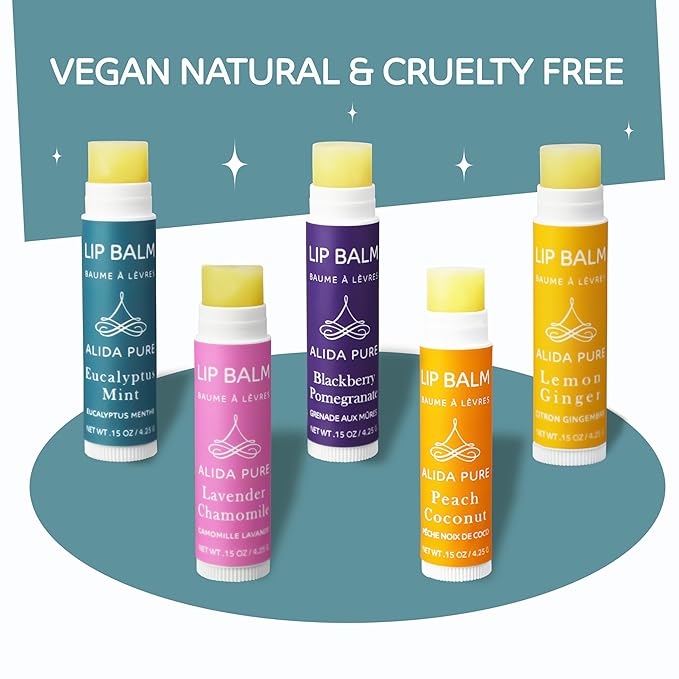 Duet Lip Balm Collection, Vegan Set, Beeswax Free, with Organic Jojoba and Avocado Oil, Vitamin E, Natural Moisturizer for Dry, Chapped Lips, 5 Tube Set