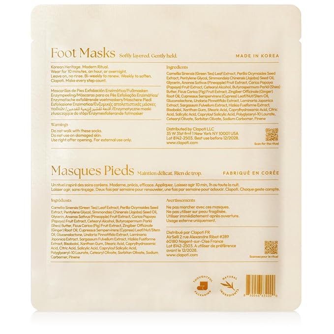 Korean Enzyme Exfoliating Foot Mask – Weekly Surface Renewal & Prep Reset, Gentle Non-Peeling Papaya & Pineapple Phyto-Enzymes, 99% Natural Treatment Socks for Rough Feet, 1 Pack