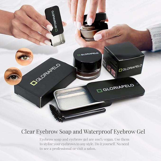 Eyebrow Gel and Brow Soap – Set of 2 Soap Eyebrow Kit with Spoolie and Eyebrow Pomade Dark Brown or Chocolate – Long-Lasting, Waterproof Vegan Formula – Natural Eyebrow Effect