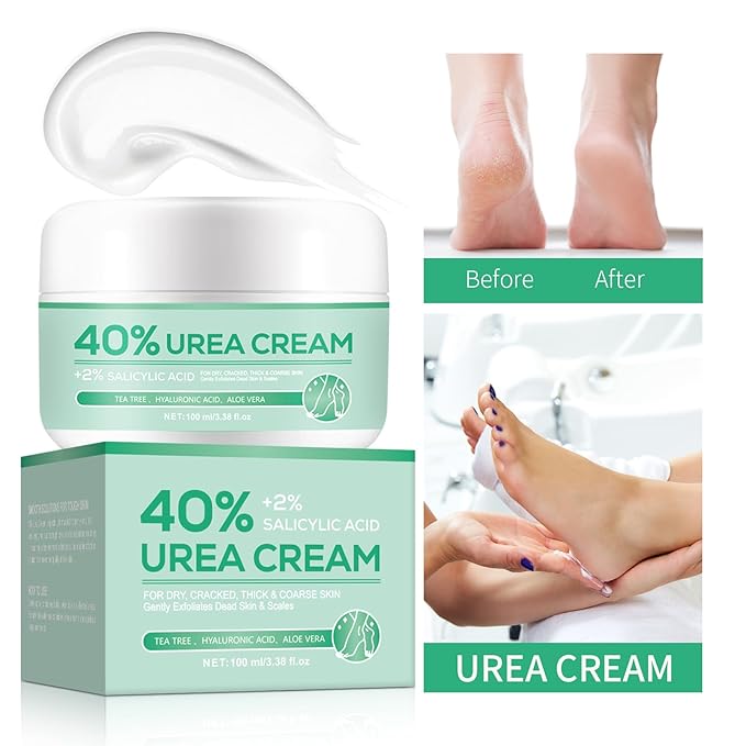 40% Urea Foot Cream - 2% Salicylic Acid Foot Cream - For dead skin, calluses and cracked heels - Intensely moisturizing with Tea Tree, Hyaluronic Acid and Aloe Vera