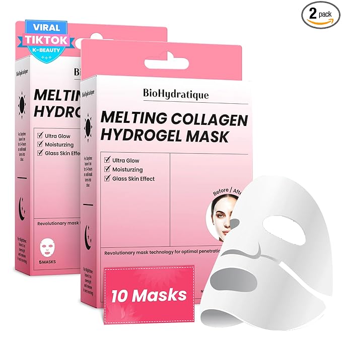 Hydrogel Collagen Face Mask – Overnight Hydrating & Firming Treatment for Dry or Mature Skin – Dermatologist Tested, Anti Aging Korean Skin Care, Vegan, Clean Beauty – Pack of 10