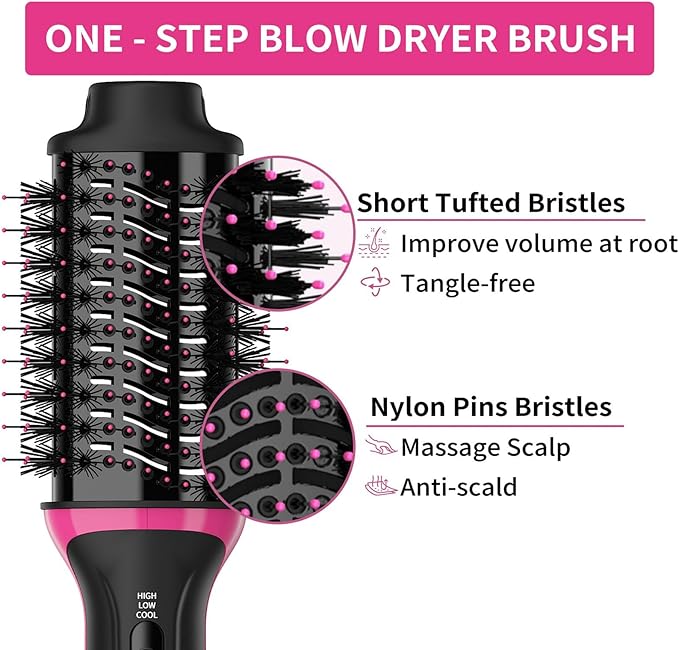 Dual Voltage Hair Dryer Brush for European Travel, Plus 2.0 Blow Dryer Brush with European Plug 110V-120V/220V-240V One Step Hair Dryer and Styler Volumizer with Negative Ion Anti-frizz Styling Brush