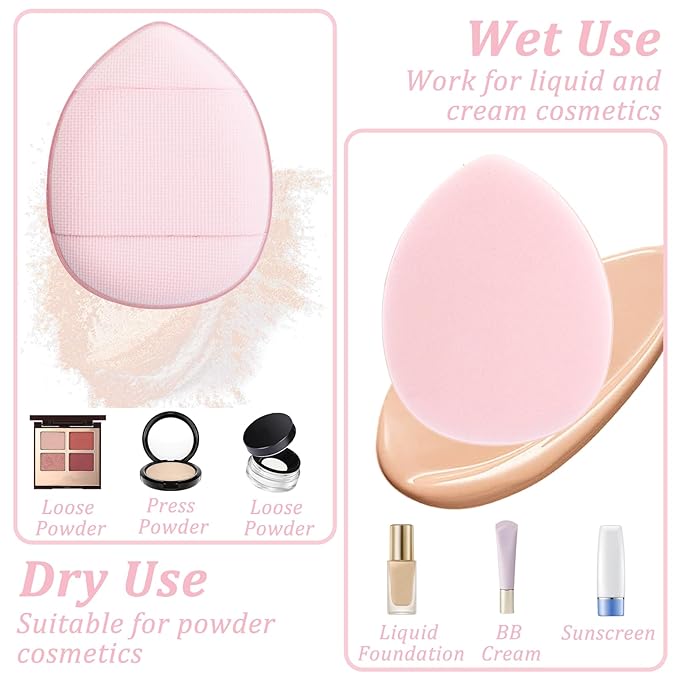Giantree 12 Pcs Mini Finger Powder Puff, Mini Makeup Puff, Drop-Shaped Makeup Sponges, Soft Makeup Puff Setting Sponge Foundation Cosmetic Finger Puff for Women, Girls Makeup Setting Wet and Dry(Pink)