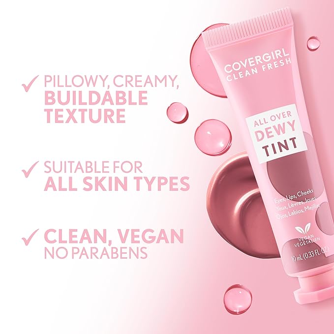 COVERGIRL Clean Fresh Dewy Tint 500 Cozy Coral, 3-in-1 Tint, Blendable Color For Eyes, Lips & Cheeks, 0.33 fl oz (Pack of 2)