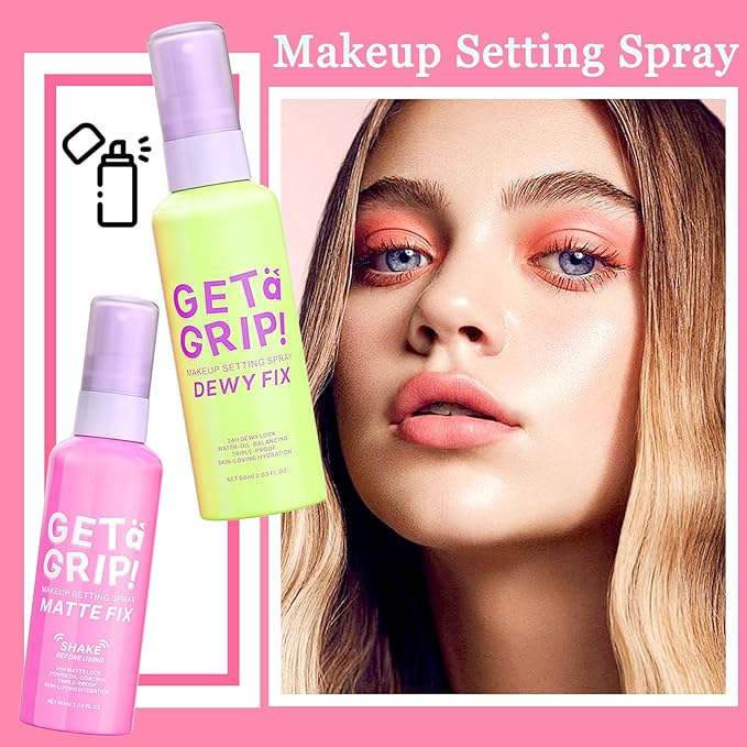 2PCS Dewy and Matte Setting Spray,Long-lasting Makeup Setting Spray for 12 HR Wear,Hydrating Oil Control Face Makeup Mist Set,Waterproofing Facial Mist for Natural Finish, 2.03 Fl Oz