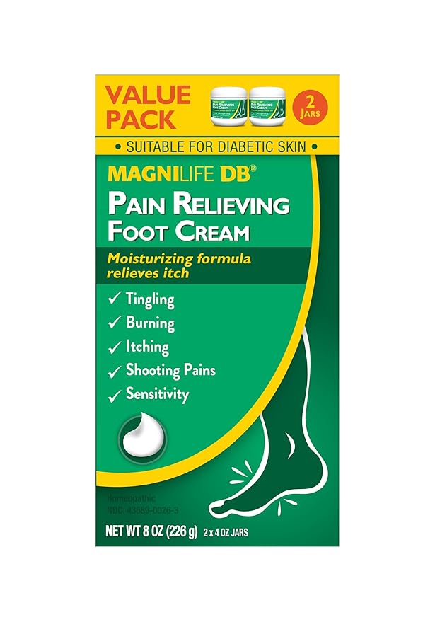 MagniLife DB Pain Relieving Foot Cream, 4 Oz Jar (2 Pack) Calming Relief for Burning, Tingling, Shooting & Stabbing in Feet & Legs, Moisturizing & Hydrating Foot Cream for Diabetic & Sensitive Skin