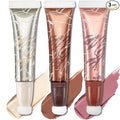 FOCALLURE Liquid Contour Stick 3-Piece Set - Cream Highlighter, Blush & Bronzer with cushion applicator, Moisturizing, Blendable, Long-Lasting for Face Sculpting & Illuminating,SE02 Orchid Vibes
