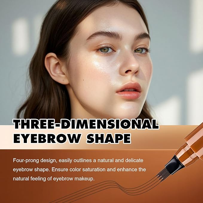 Microblading Eyebrow Pen, 2PCS Magic Waterproof Eyebrow Pencil with 4 Micro-fork Tip, 3D Natural Fine Stroke Eyebrow Pen for Women, Easy to Use Eye Brow Pencil for Defined Makeup (Light Brown)