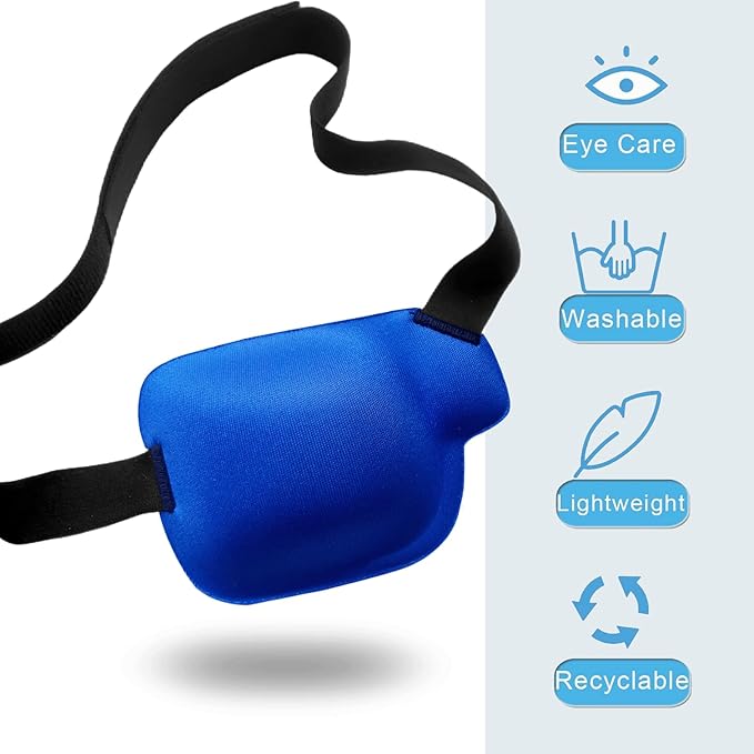 Eye Patches for Adults and Kids, 2 Pcs 3D Eye Patch Adjustable Medical Eyepatch for Lazy Eye Amblyopia Strabismus and After Surgery for Left Eye Blue