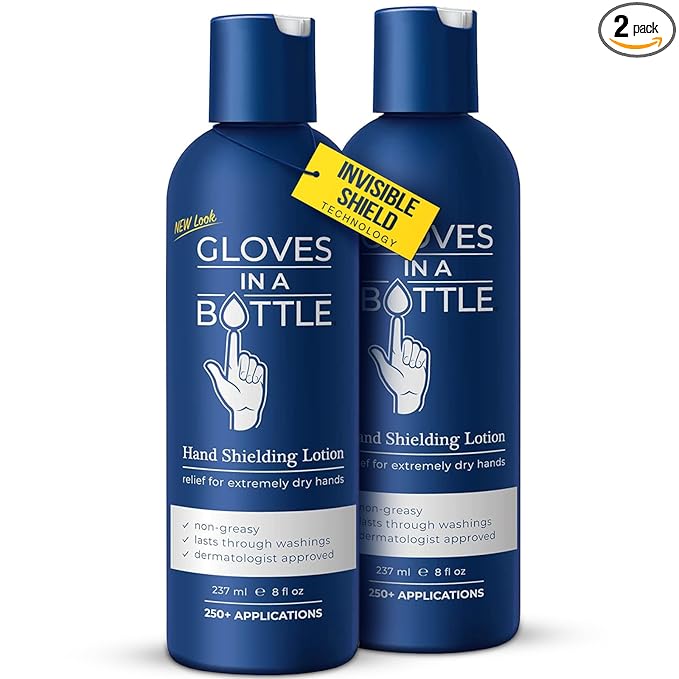 Gloves In A Bottle Shielding Lotion – Hand Lotion for Dry Itchy Skin & Dry Cracked Hands, Skin Barrier Repair Moisturizer, Fragrance Free Non Greasy Hand Cream, 8 oz (Pack of 2)